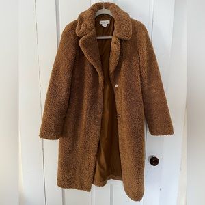 Rachel Zoe fashion Teddy coat, golden brown/camel Sherpa -Mid Length, Pockets